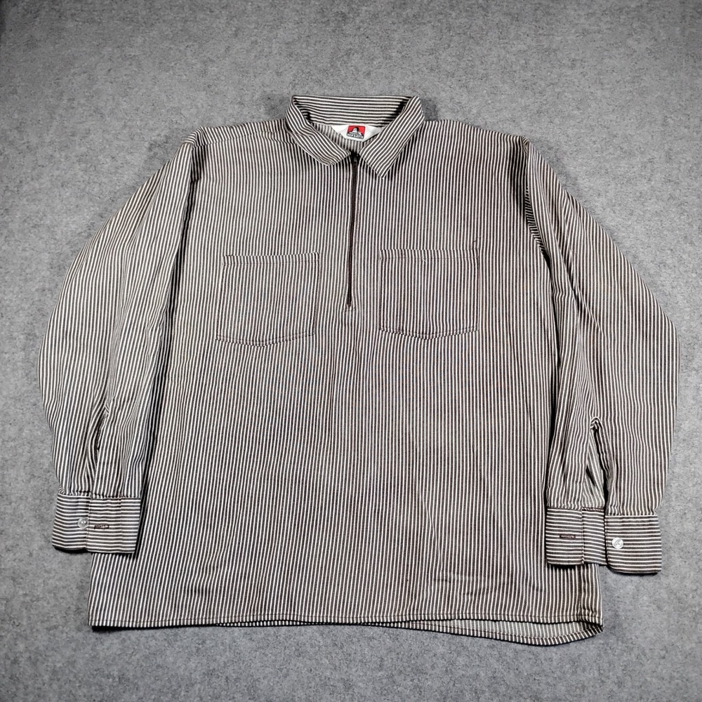 Vintage Ben Davis Mens XL Brown Hickory Stripe Half-Zip Work Shirt Made in USA